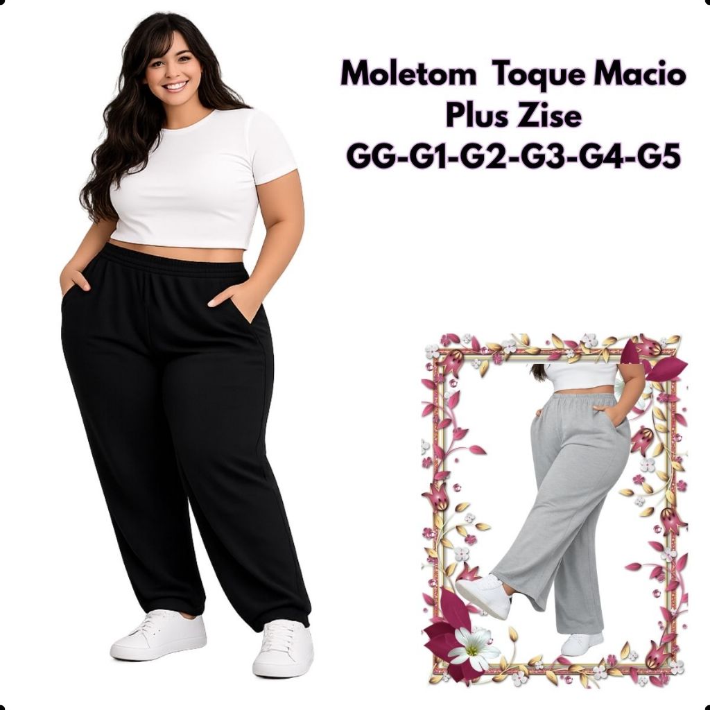 Calça Moletom Plus Size Feminina/Masculina GG G1 G2 G3 G4 G5 Confortável Seca Mais Rápido