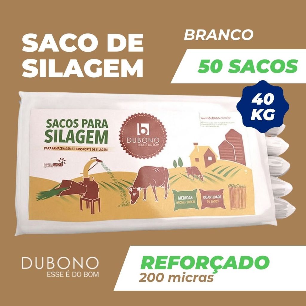 Saco Para Silagem Branco 60x100cm Reforçado 50 Sacos 200 Micras 40 Kg