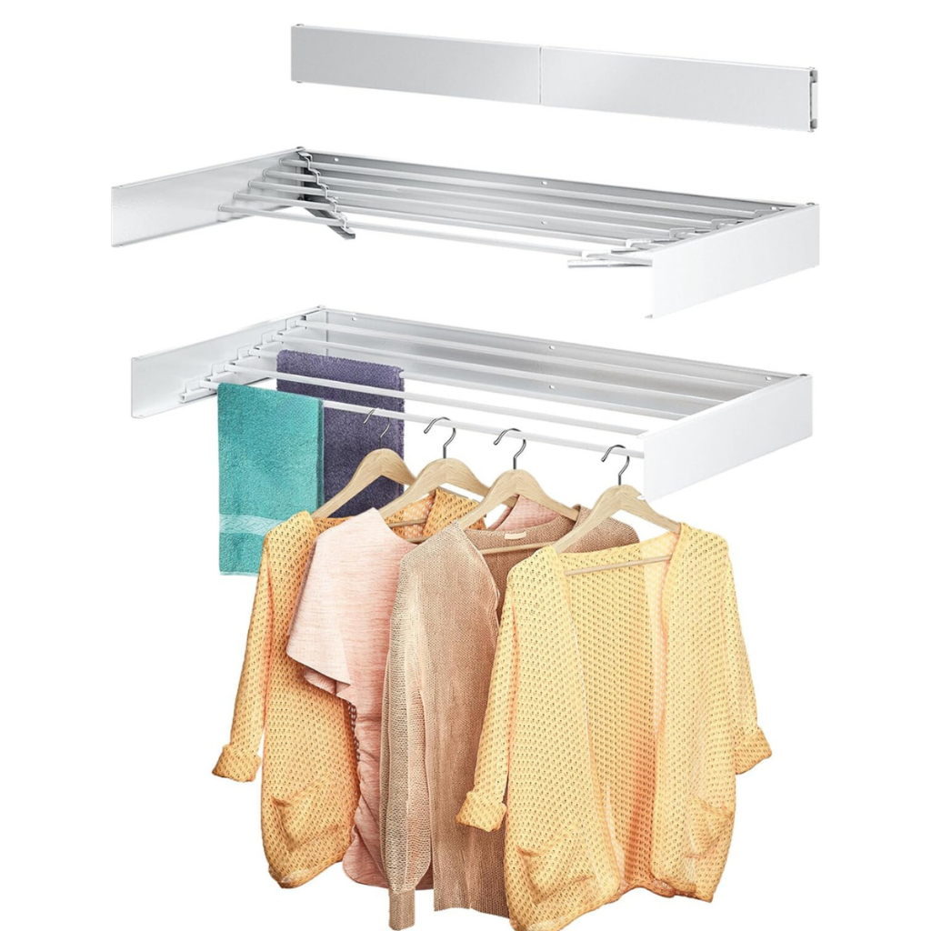 Varal Retrátil 90 cm Branco Parede Dobrável Compacto Lavanderia Pequena Secagem Roupas Organização