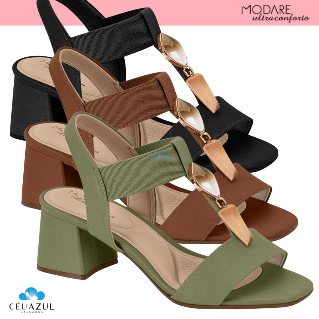 Sandália Modare Feminina Salto Bloco Quadrado Elástico Pedrarias Ultraconforto em Oferta na Shopee