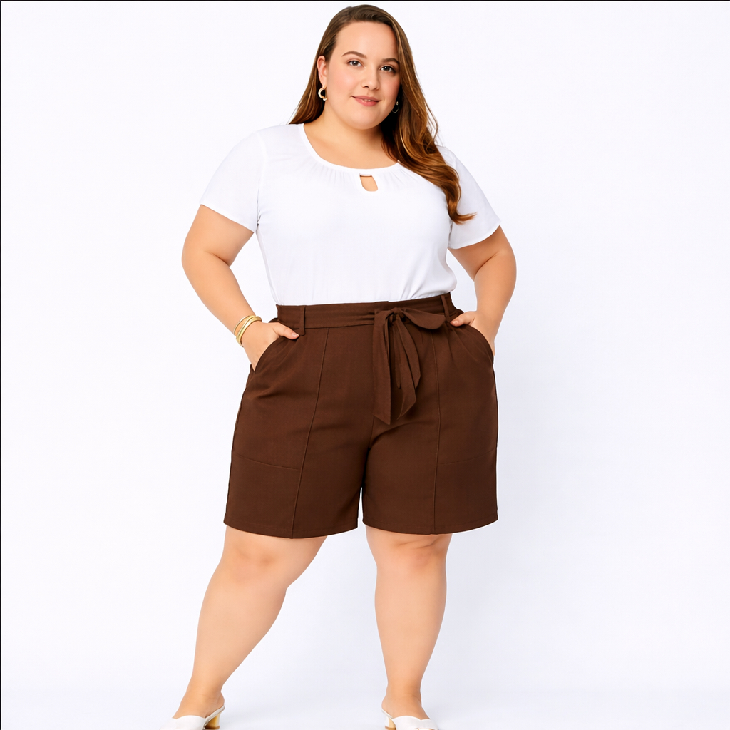 Shorts Social Plus Size em Tecido Duna com Faixa Cintura Alta e Bolso 46 ao 60