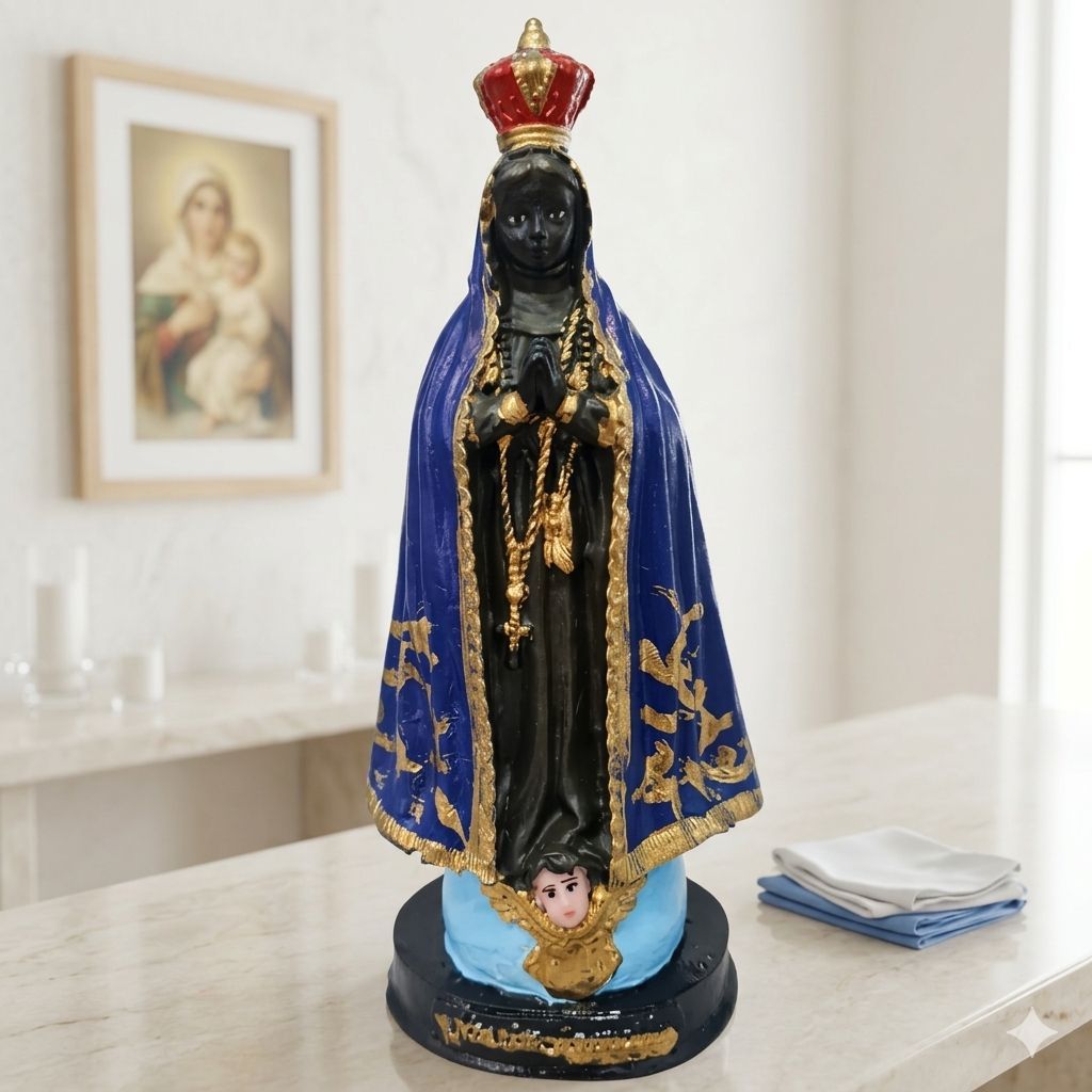 Imagem Nossa Senhora Aparecida 15cm Resina Artesanal Estatueta Religiosa Altar Presente Católico