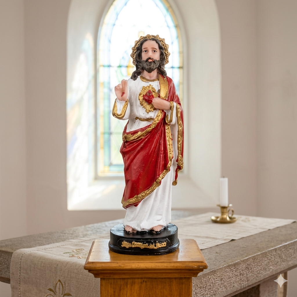 Imagem Sagrado Coração de Jesus 15cm Resina Proteção Altar Presente Católico Artesanal