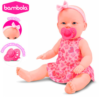 Boneca Com Chupeta Titi Bebê Menina Vinil Macio 34cm Com Roupinha Lacinho E Chupeta - Bambola