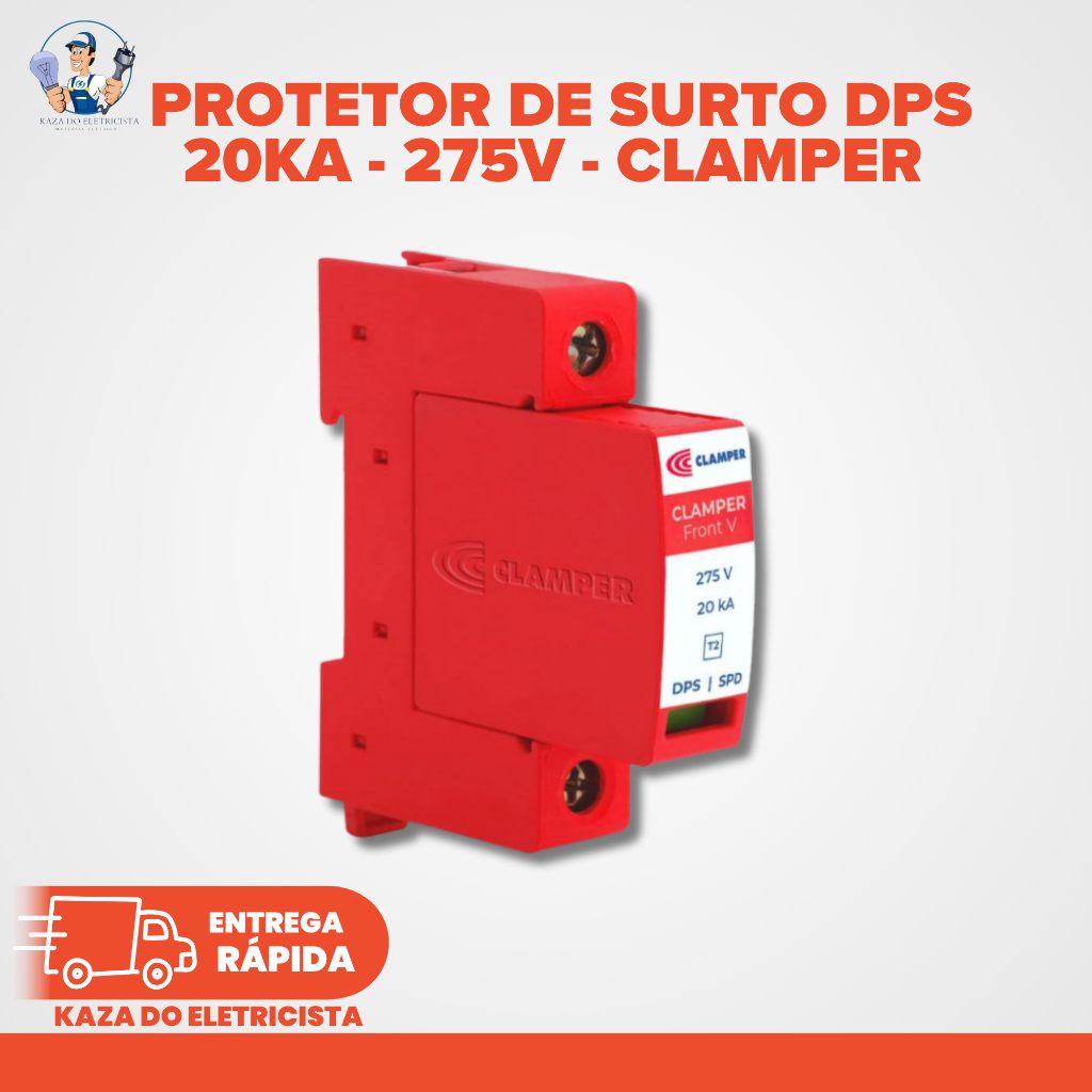 Protetor DPS Clamper Front V 275V 20kA Trilho DIN Anti Surto Raio Original | Kit 1 ou 2 Unidades