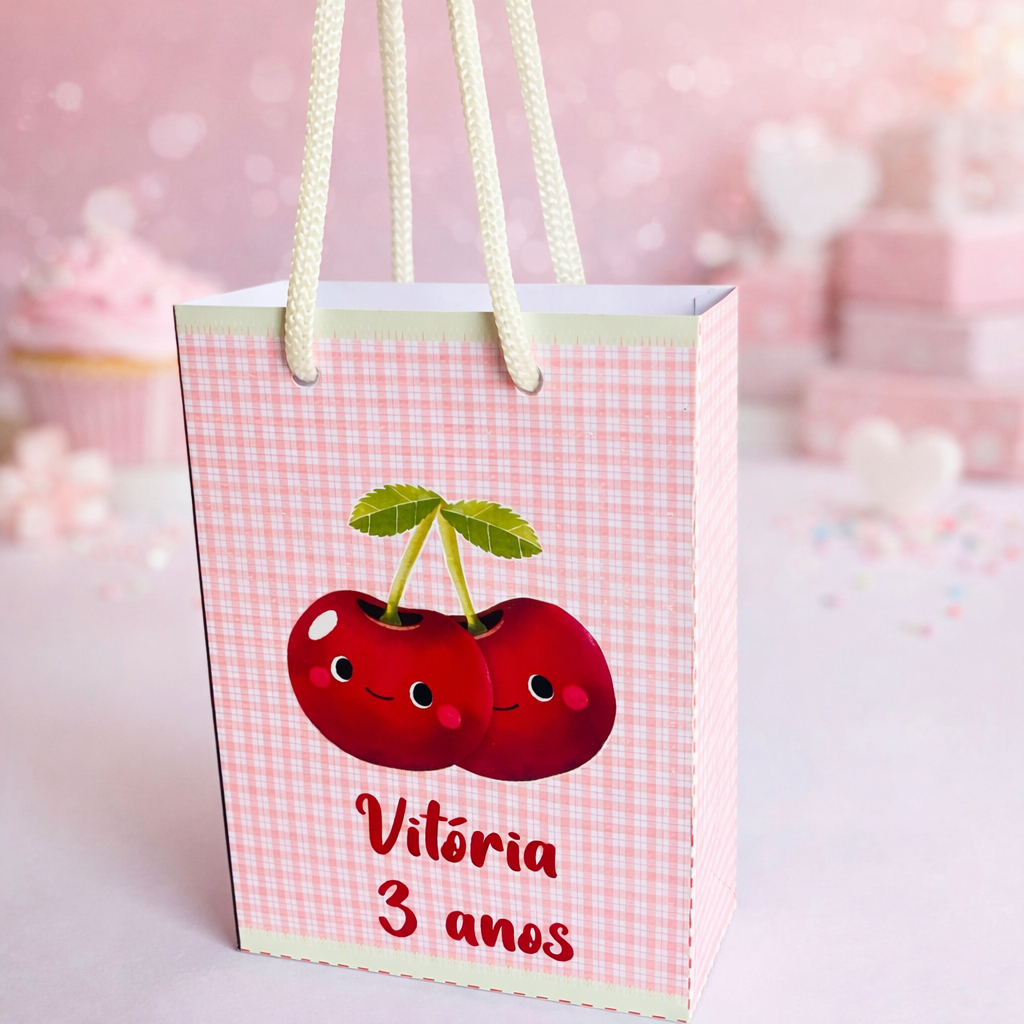 Sacola P Cerejinha | Sacolinha Personalizada Cereja | Sacola com Alça | Lembrancinha | Aniversario