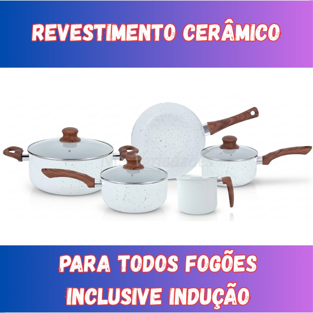 Imagem Jogo de Panelas 5 Peças Indução Antiaderente Premium Revestimento Cerâmico Não Gruda