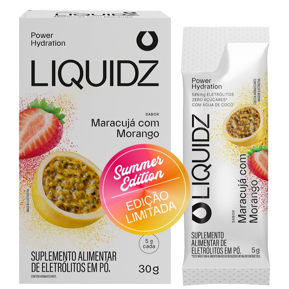 LIQUIDZ® - Eletrólitos Zero Açúcar - Maracujá Com Morango - 6 sachês