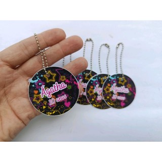 20/30/40/50 Tag Redonda 5cm Personalizada  FESTA NEON com correntinha - Tag para lembrancinha - Tag FESTA NEON