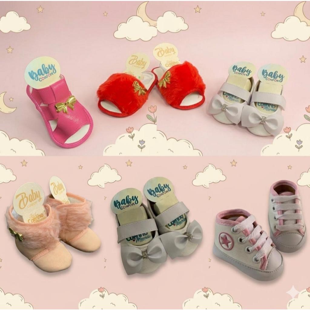 Sapatinho de Bebê - Kit 5 Pares Sortidos - Sandália ,Sapatilha,Pantufa,Tênis e Botinha Feminina