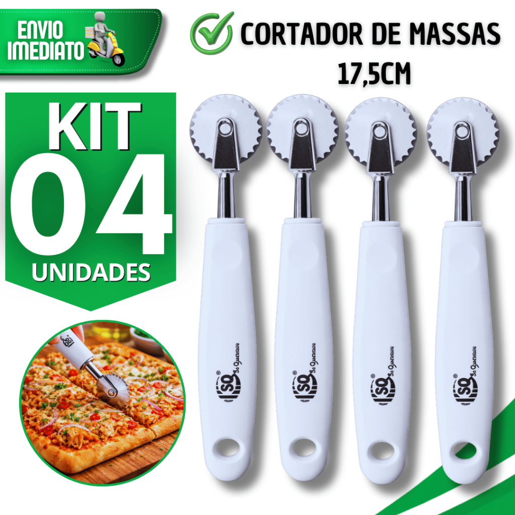 Conjunto Cortadores de Massas Pastel Pizza Corta e Fecha Carretilha Aço Inox Multiuso Utilidades