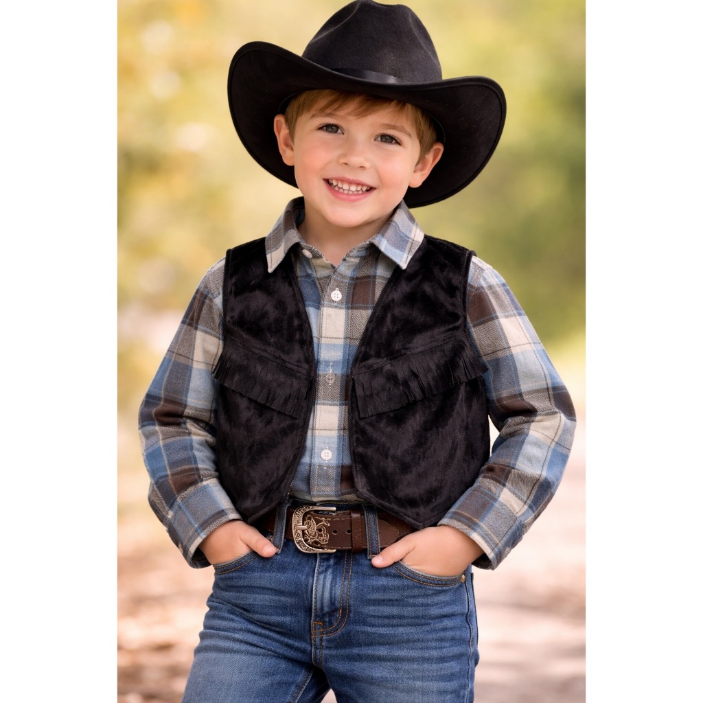 Kit Camisa Xadrez com Colete e Chapéu  Estilo Cowboy Festa Junina Envio Imediato