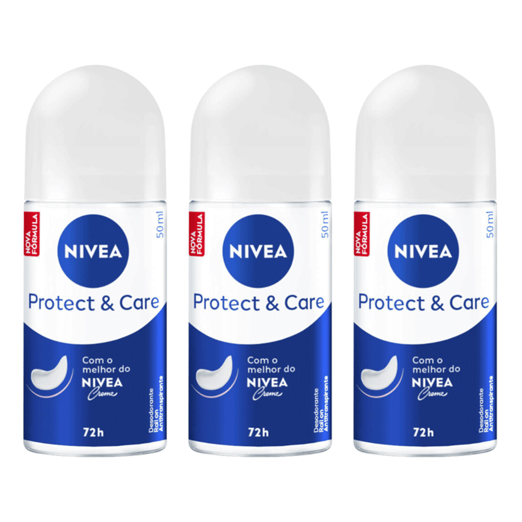 Kit 03un Desodorante Nivea Roll On Protect & Care Feminino 50ml