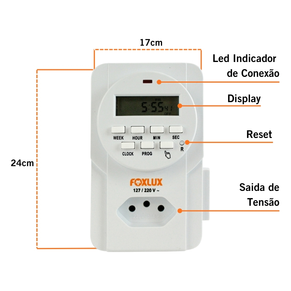 Controlador Digital Bivolt Foxlux para Iluminação Tomadas Ventiladores Bombas Equipamentos Elétricos