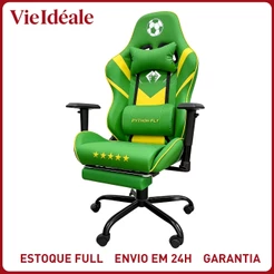 Cadeira Gamer Futebol Brasil Ergonômica 200kg Reclinável Apoio Pés Giratória Couro PU Computador PC