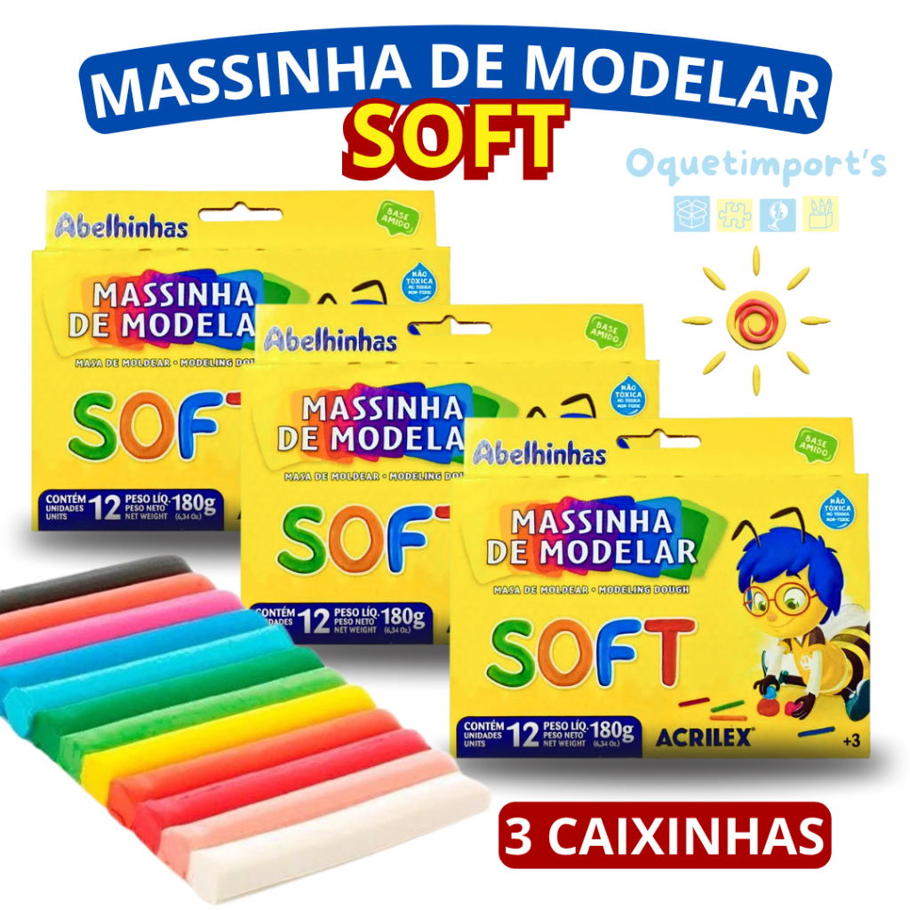 Kit 3 Caixas Massinha De Modelar Infantil 12 Cores - Acrilex em Oferta na Shopee