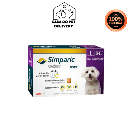 Antipulgas Simparic Cães 2,6 A 5 kg (10 mg) 1 comprimido