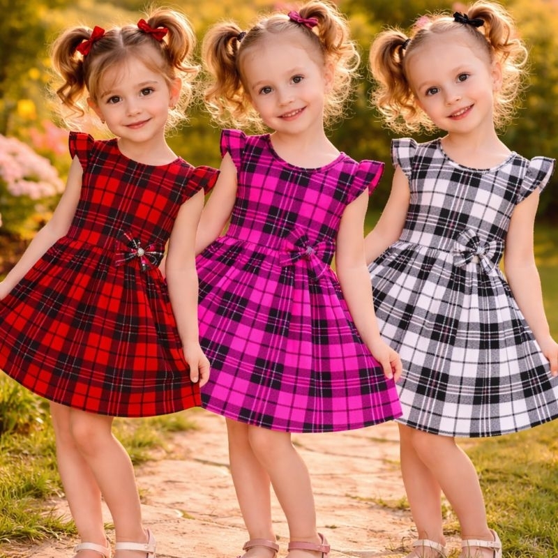 Vestido Xadrez Infantil Menina Elegante Vestido São João Quadrilha Feminino