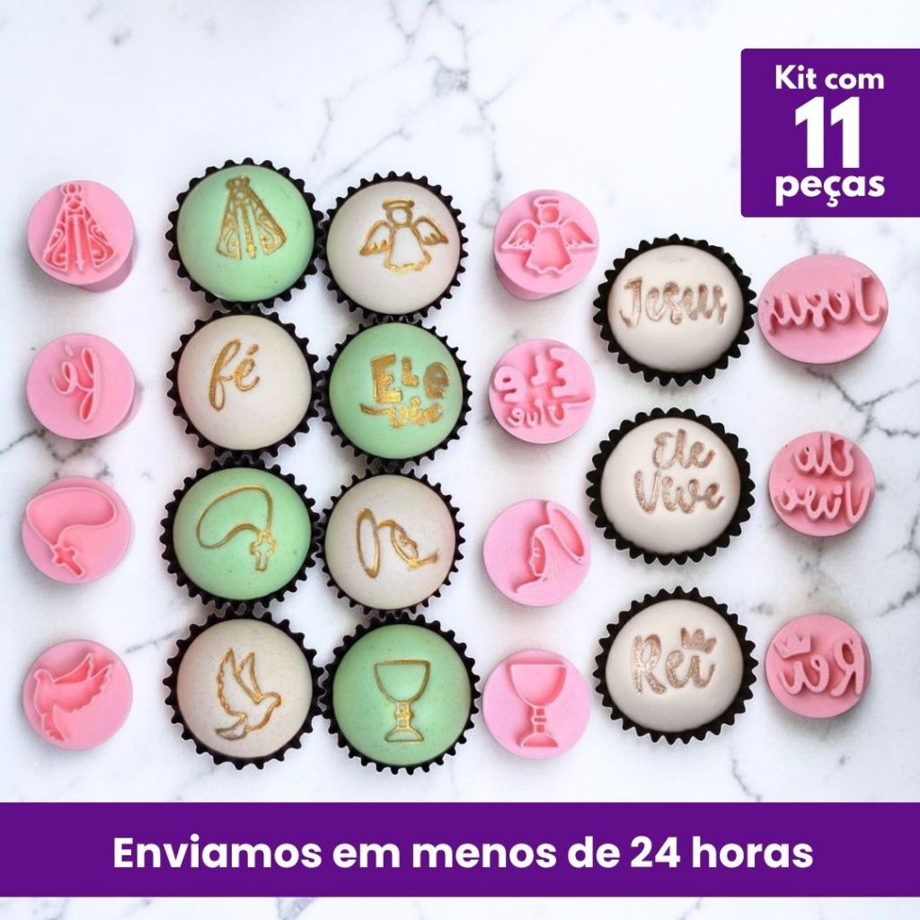 Kit 11 Carimbos Batizado, Batismo, Jesus, Santa Brigadeiro Doce, Confeitaria, Festa - 11 peças
