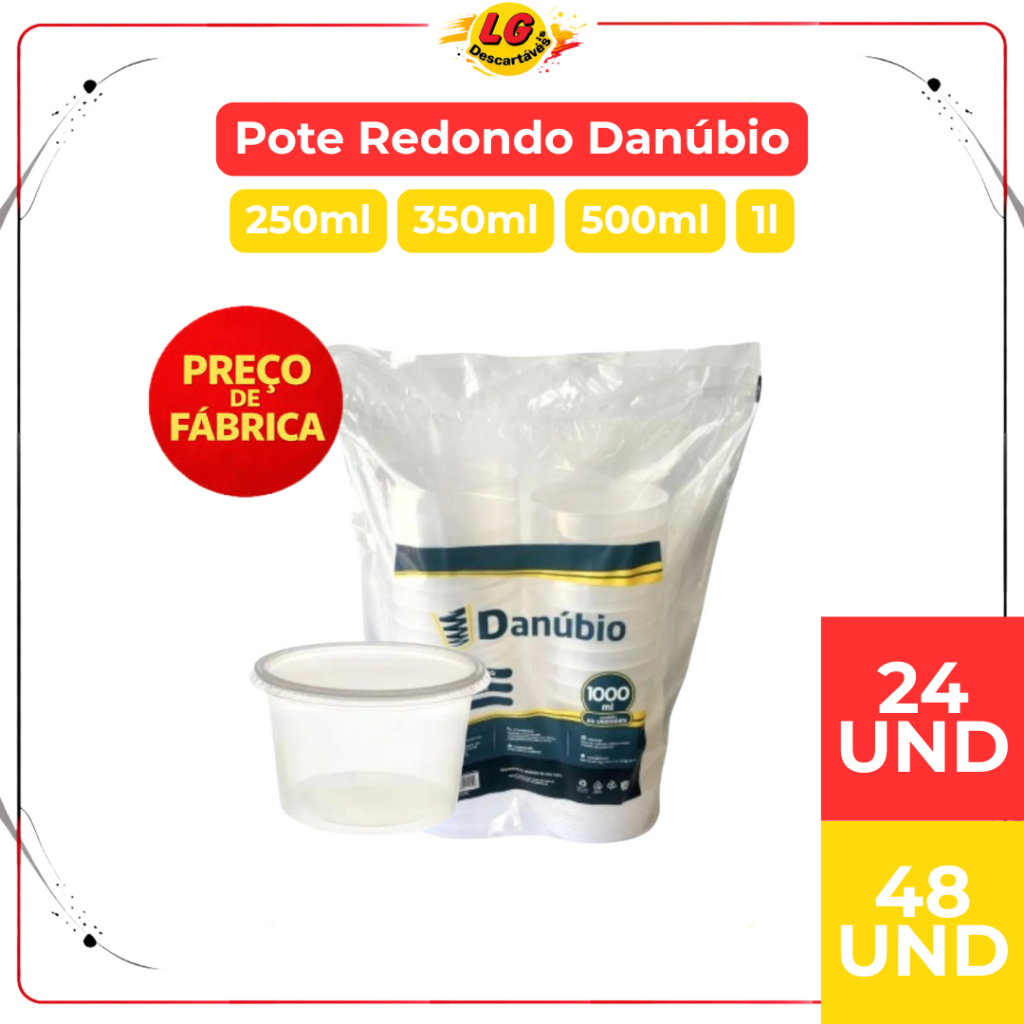 Pote Danubio com Tampa 24 ou 48 Unidades Pote Plástico para Alimentos Diversos Tamanhos em Oferta na Shopee