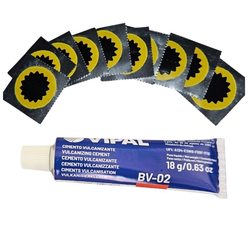 Kit 10 remendos R00 + 1 cola BV02 18gr - de bicicleta e moto camara VIPAL ORIGINAL