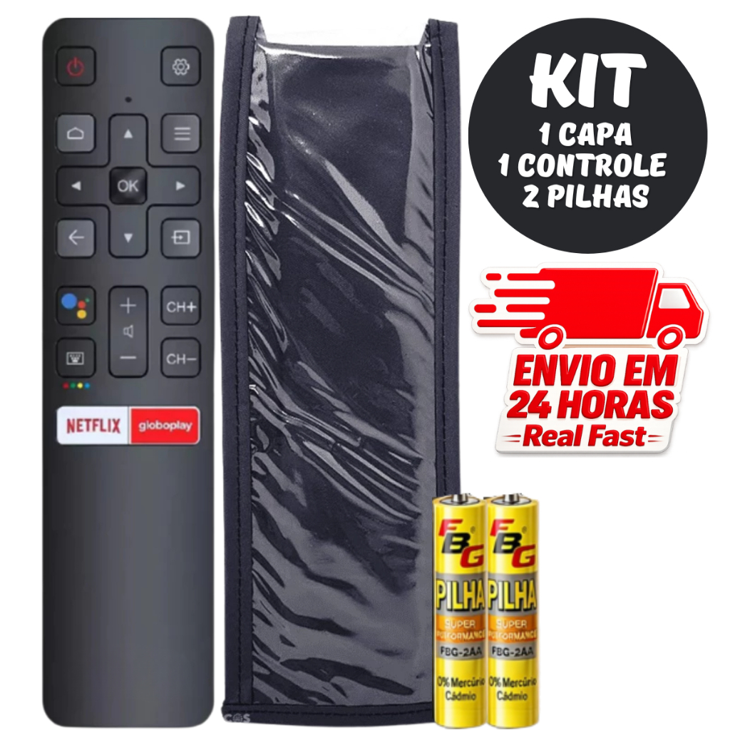 Controle para TV TCL Smart LED 4K UHD + Capa Protetora + Pilhas | Envio Imediato