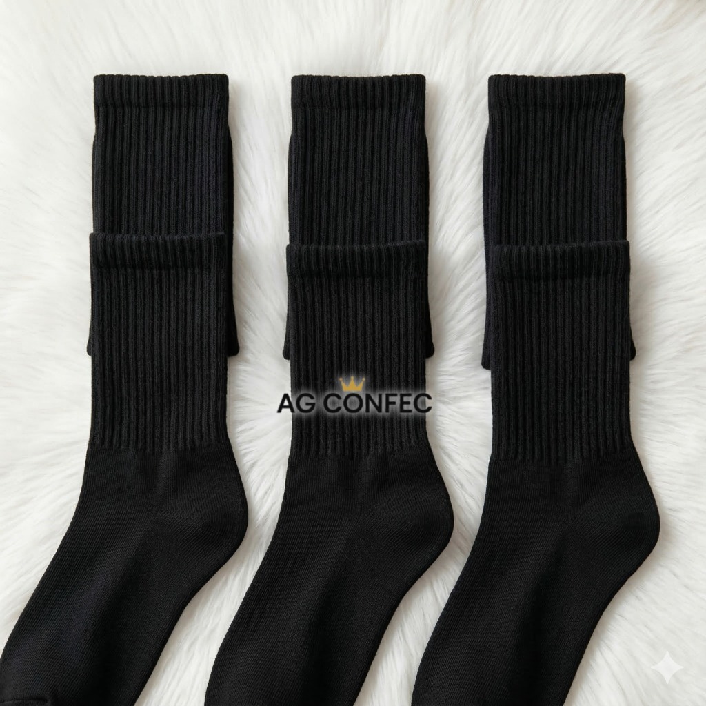 Kit 24 Pares De Meias Cano Alto Longo LISA COR PRETA Algodão Masculino Feminina Unissex