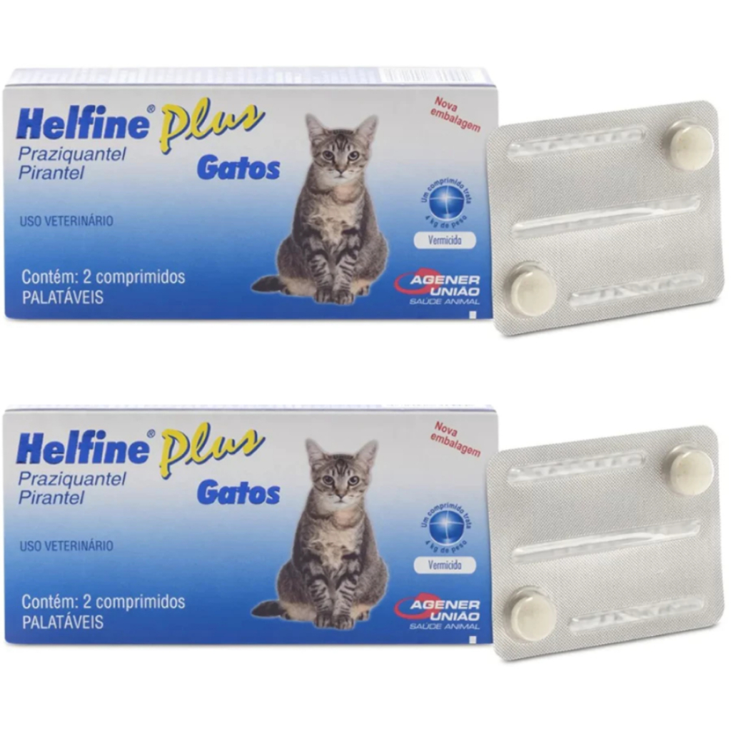 2 X Vermífugo Helfine Plus Gatos 2 Comprimidos - Agener União