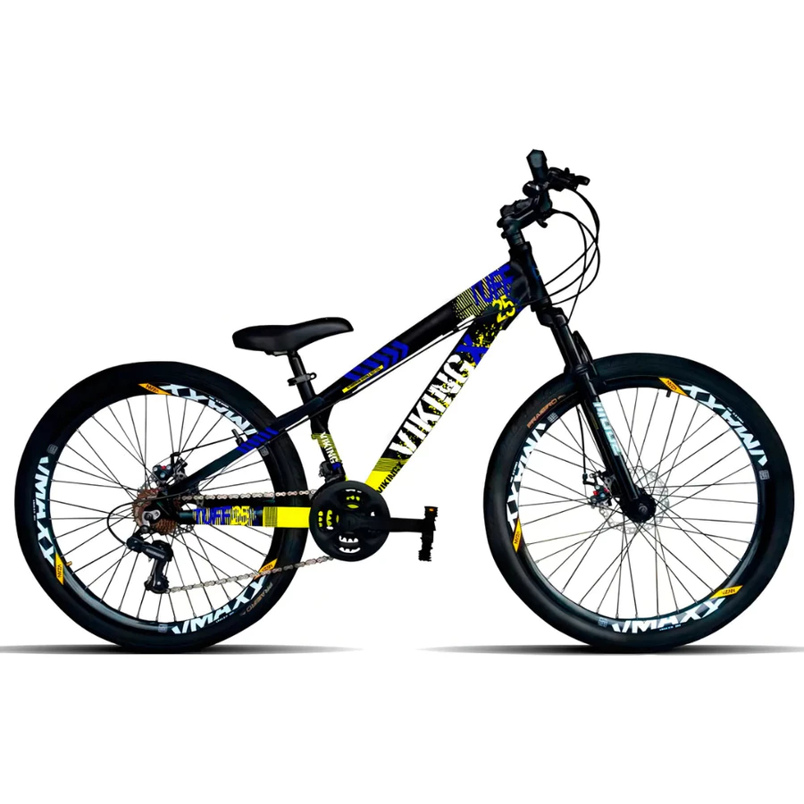 Bicicleta vikingX tuff25 aro 26 preto com amarelo cambio Shimano e aro Vmaxx com pneu slick
