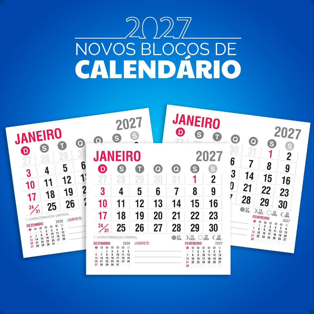 Bloco de Calendário P/ Postal 2027 Envio Rápido 100/200/300 Un