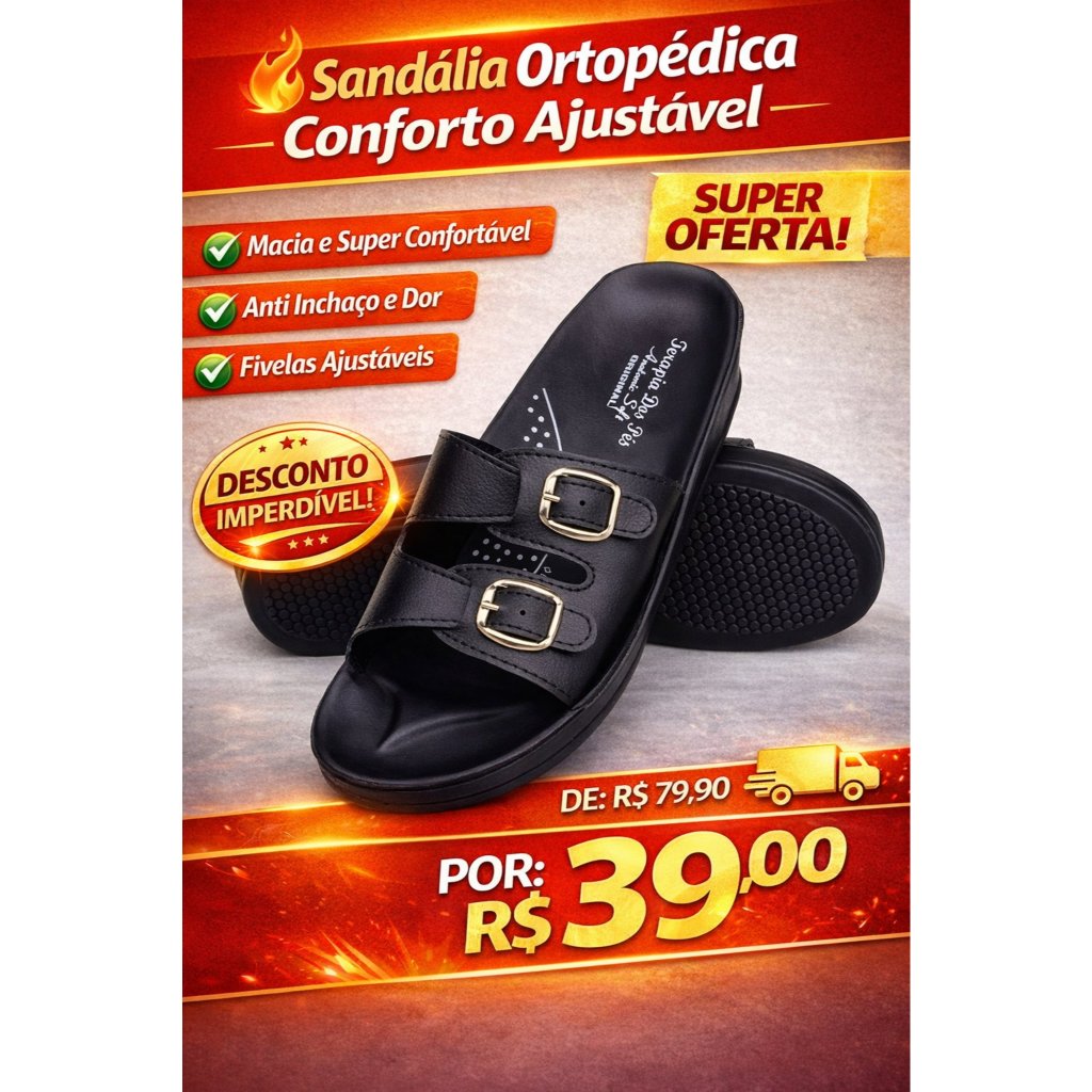 Sandalia Ortopédica Feminina Anatomica Super Conforto Anti Inchaco Ajustavel Leve Gravidas Dores  Pé