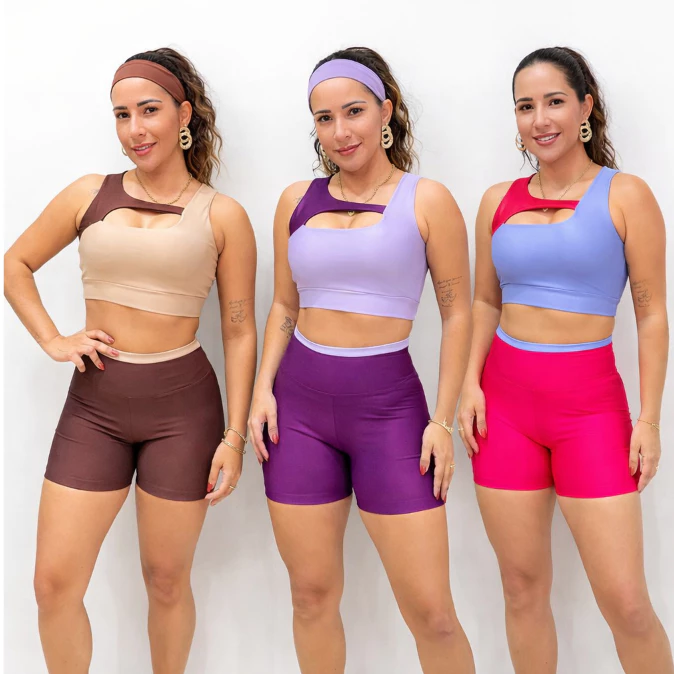 Conjunto Fitness Feminino Bicolor Suplex Cintura Alta Não Transparente Academia Fitness Treino — imagem 1