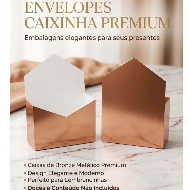 kit 10 Unidades Mini Caixinha Envelope Rose Gold Luxo - Ideal para Docinhos, Trufas e Sabonetes Natura (7x9x2,5cm)