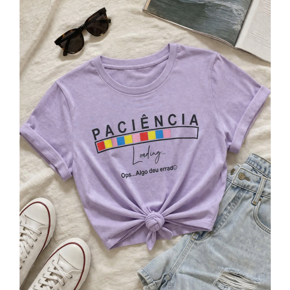 Cropped Blusa Feminina Oversized -Paciência Loading... Ops Algo deu Errado  - TShirt