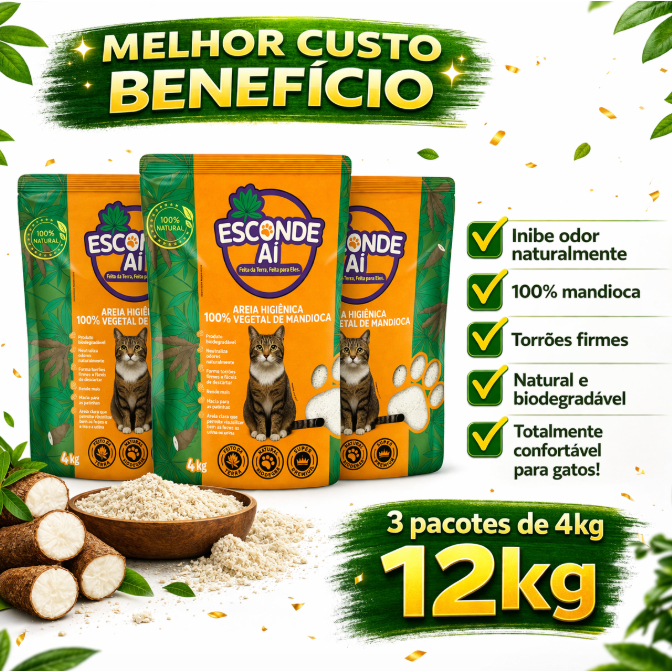 Kit 3 Areias P/ Gato Biodegradavel Esconde Ai 4kg Mandioca em Oferta na Shopee