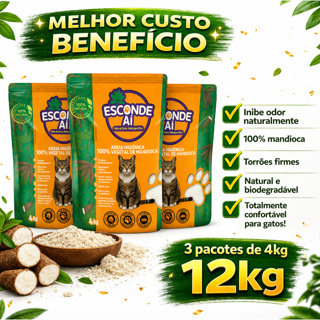Kit 3 Areias P/ Gato Biodegradavel Esconde Ai 4kg Mandioca em Oferta na Shopee