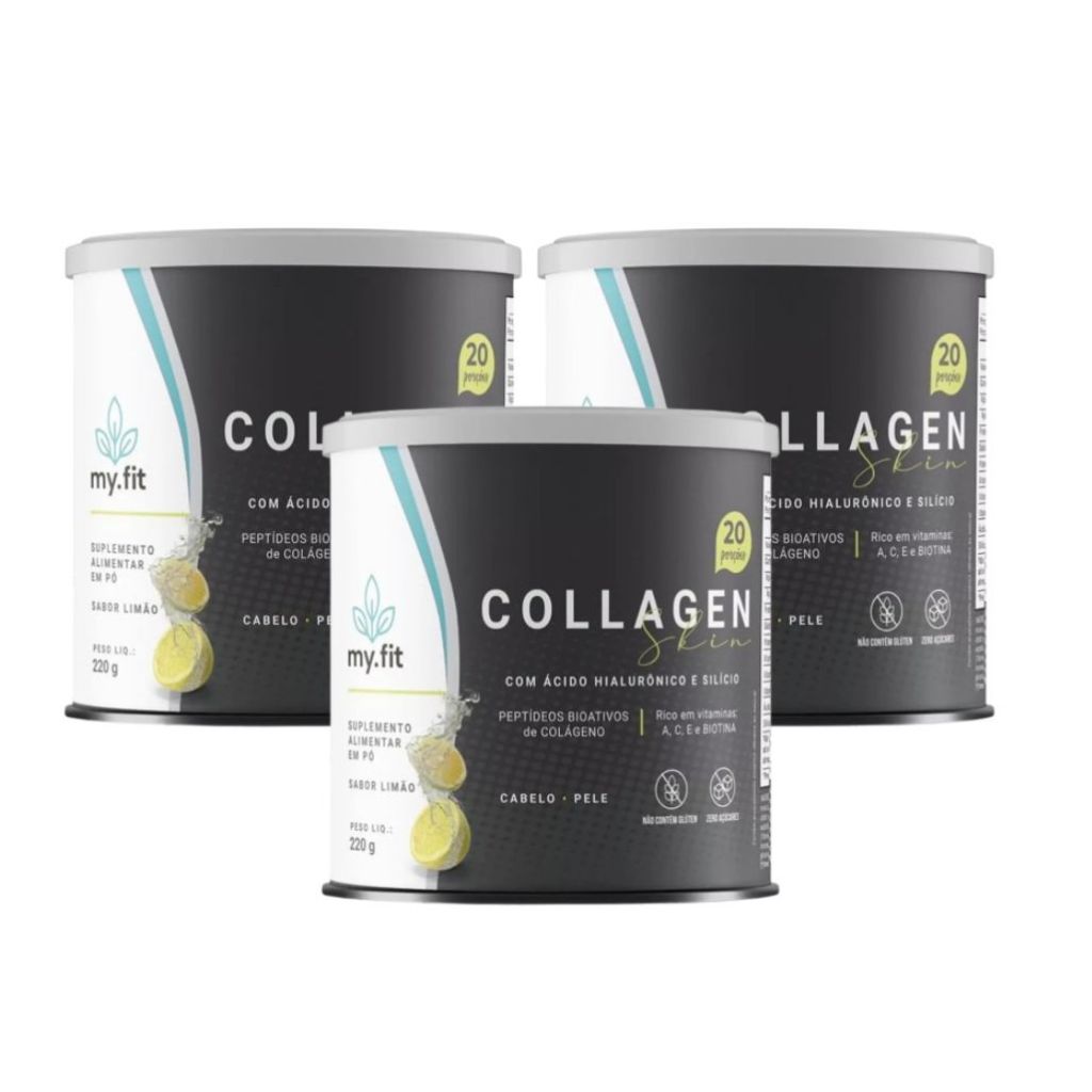 Collagen Colágeno Hidrolisado Skin My Fit 220g Limão + Vitaminas Pele Cabelo Unhas