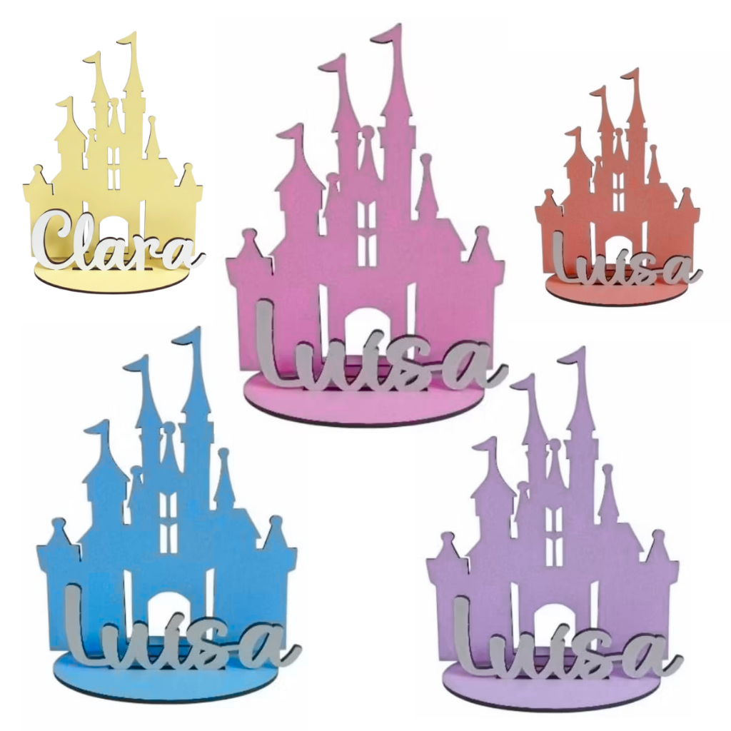 Kit Centro de Mesa Castelo Princesas Lembrancinha Personalizada em MDF