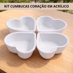 KIT C/10 CUMBUCAS CORAÇÃO PETISQUEIRA ACRÍLICO BRANCO 300ML PEARL/PÉROLA DELICADA E RESISTENTE
