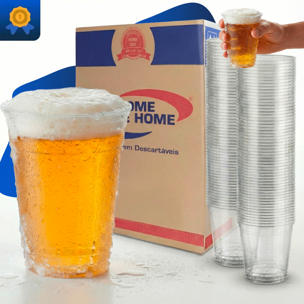 Copos Descartável 330 ML Chopp Cerveja Agua Suco Refrigerante Liso Resistente Transparente 50/100/200 Unidades