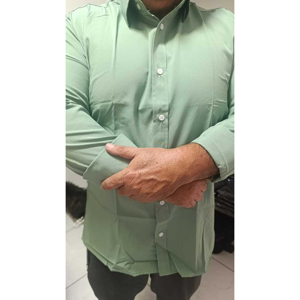 Camisa Social Masculina Manga L Slim Fit Modal Premium Sport Fino Não Amassa Respirável VERDE SÁLVIA