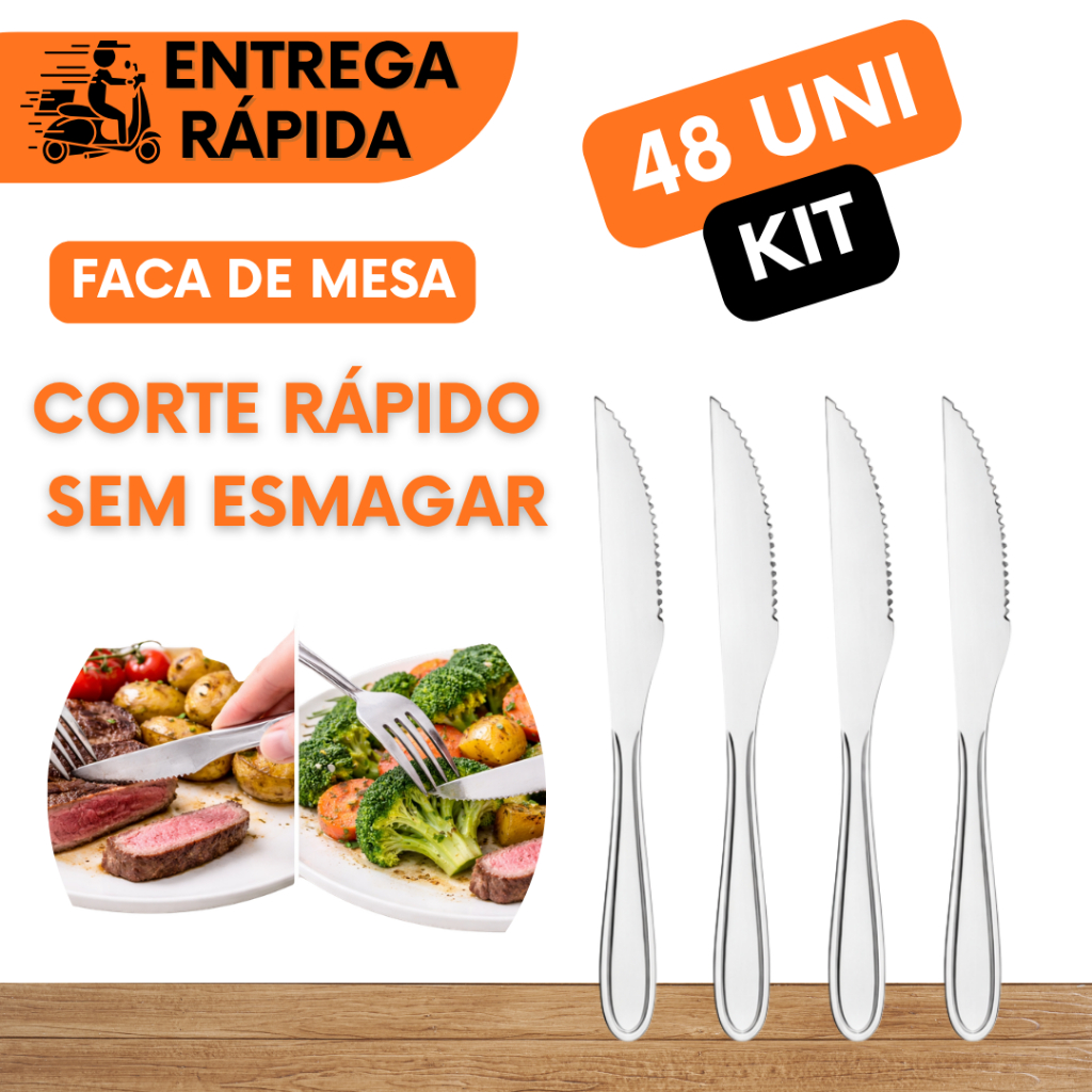 KIT 48 UNIDADE DE FACAS DE CHURRASCO COM CABO DE SERRINHA INOX RESISTENTE DE MESA CHURRASCO ALMOÇO em Oferta na Shopee