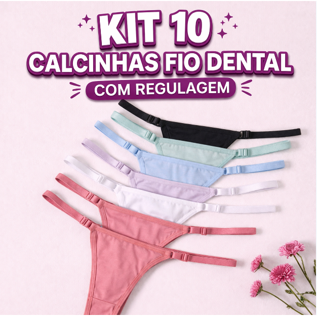 Kit 10 Calcinhas Fio Dental de Microfibra com Regulagem Tanga Sensual Feminina