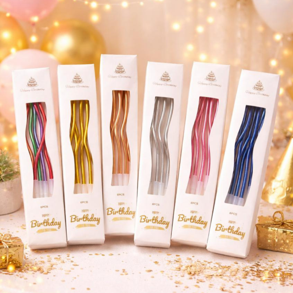 Kit 6/12 Velas de Aniversário Curvas Parafina Luxo para Bolo Decoração Festa Casamento
