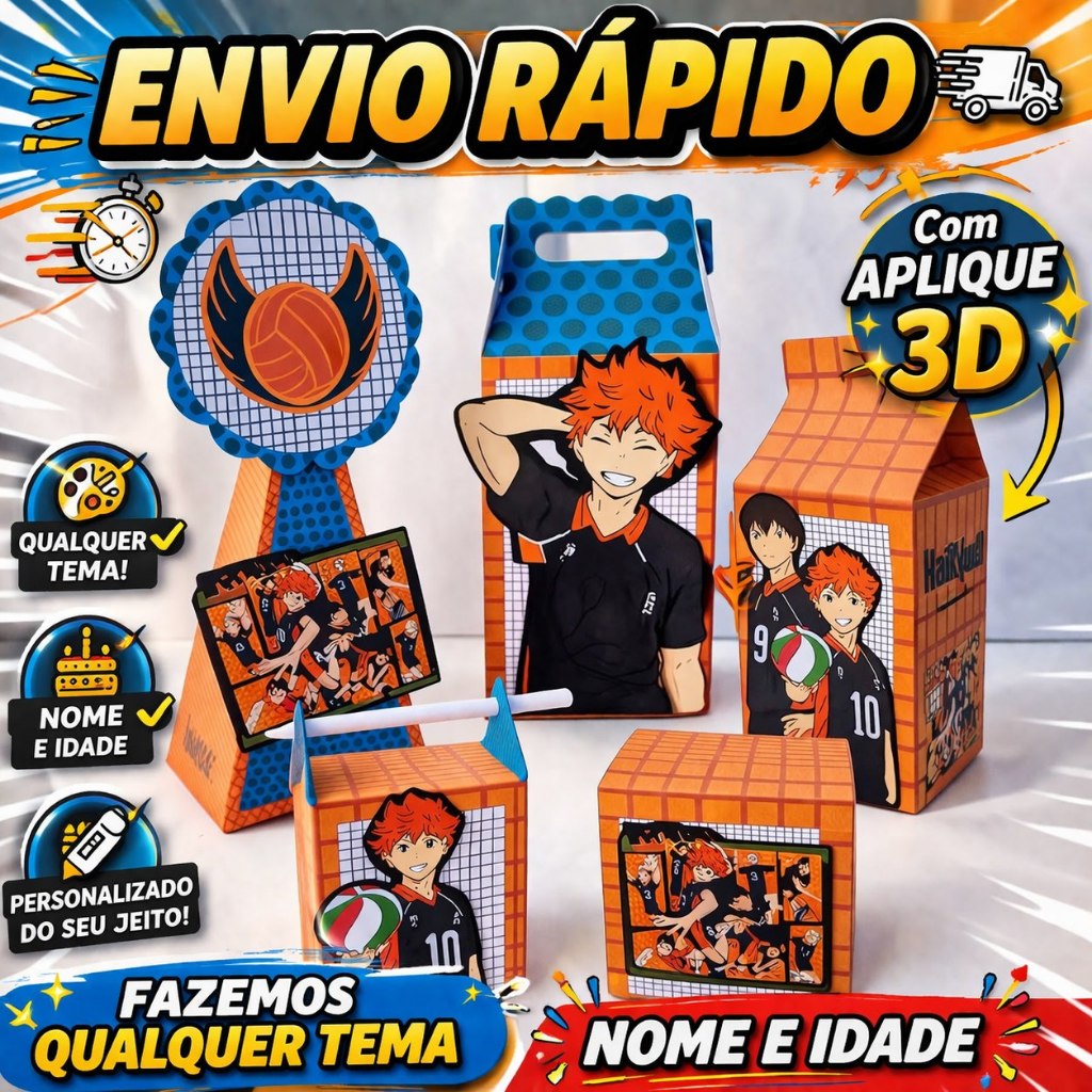 Kit Festa Haikyuu Personalizado | Lembrancinhas Anime Vôlei | Nome Idade | Aplique 3D | Envio Rápido