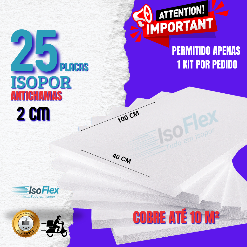 25 Placas de Isopor 2cm (20x400x1000) Antichamas para Forro de Teto | EPS Isolante Térmico para Construção