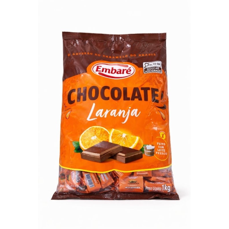 Chocolate Embaré Laranja 1kg – Bala de Chocolate com Recheio – 125 Unidades