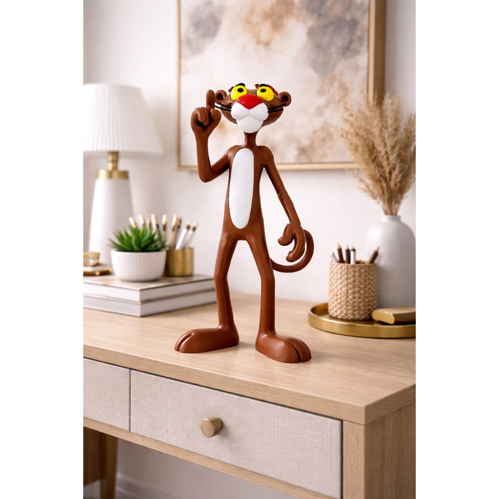 Pantera Rosa Marrom em Pé Decoração Moderna | Boneco Estilizado p/ Mesa Estante Rack