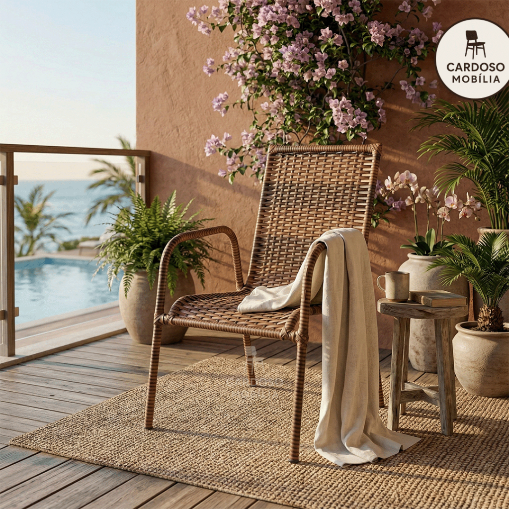 Cadeira para Área de Lazer de Junco / Aço 7/8 Varanda Aguenta 130 Kg