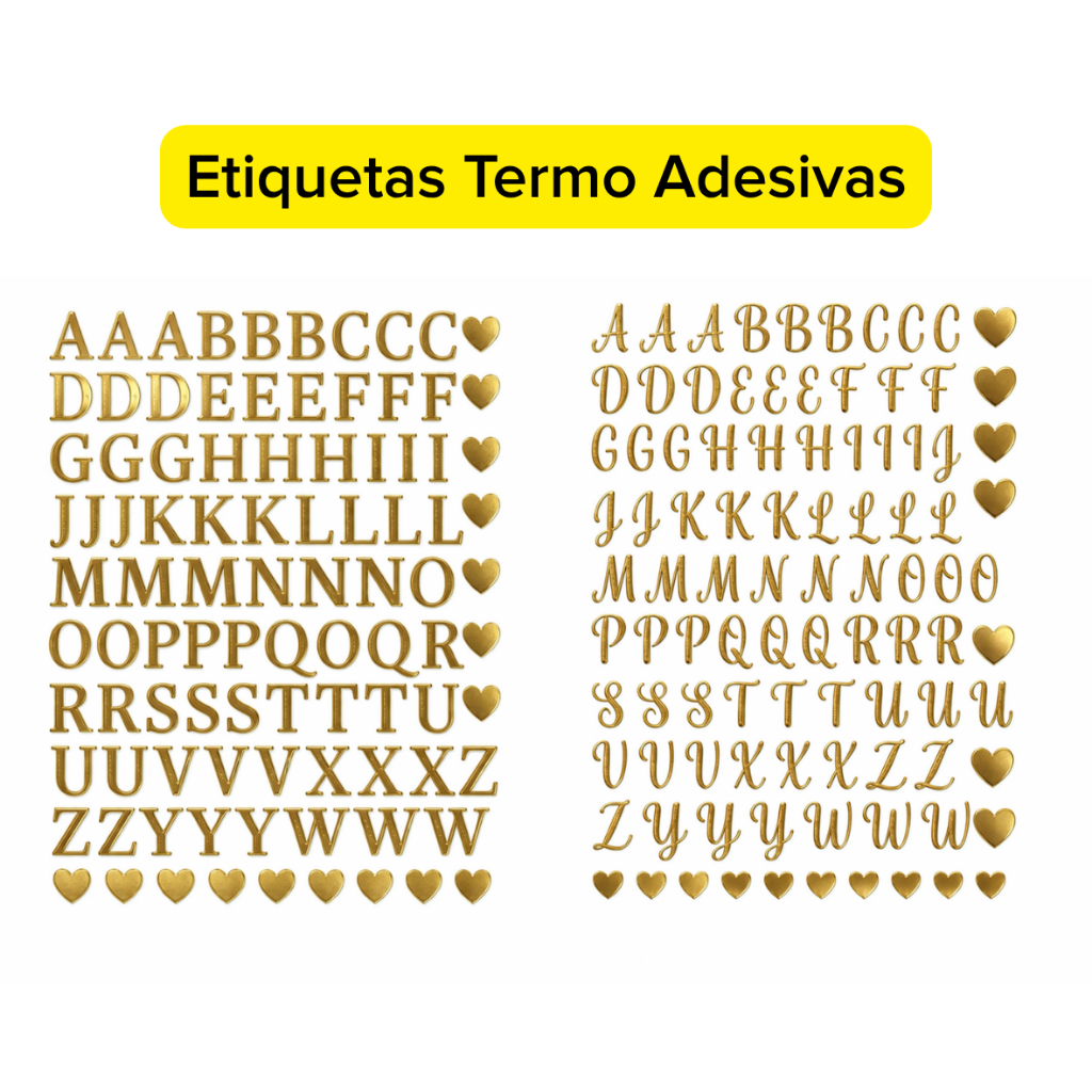 CARTELA DE ALFABETO - Monograma Termoadesivas Dourado/Prata ou Colorido fosco ou Metálico para Tecido - entrega imediata